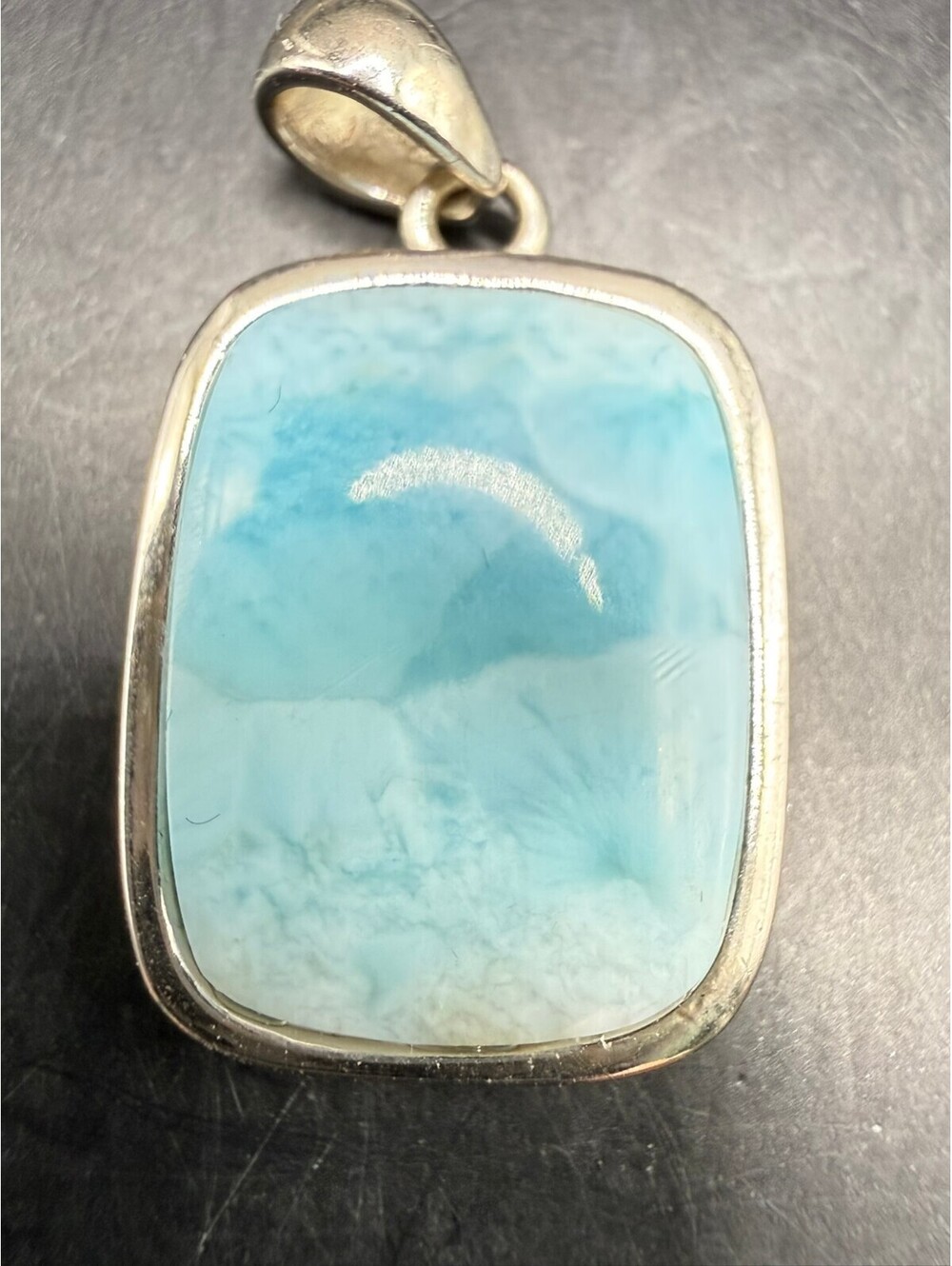 Genuine Larimar Rectangular Pendant, 925 Sterling Silver, Artisan Hallmarked
